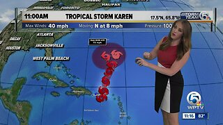 Karen strengthens back into tropical storm