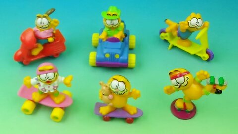 1988 GARFIELD set of 6 McDONALDS HAPPY MEAL COLLECTIBLE MINI FIGURES VIDEO REVIEW