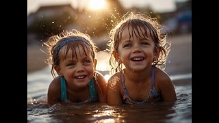 small children have fun in the water