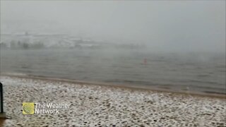 Light snow covers beach in Southern British Columbia