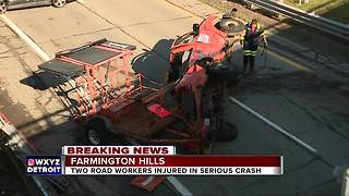 Oakland County road workers injured after vehicle hits truck & flips it