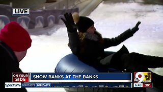 WCPO's Paola Suro takes a ride down giant hill at The Banks