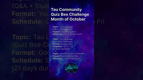 Quiz Bee Schedule October 2023 🔔 #tau #taunet #agoras