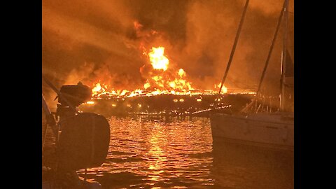 Yatchs burning at Kastela Marina in split