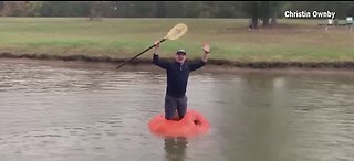 Man turns pumpkin into a boat