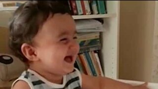 Toddler in stitches at hearing mayonnaise bottle noises