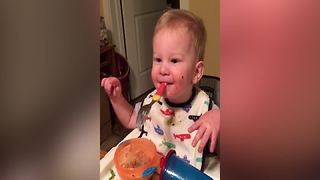 Cute Toddler Boy’s Dinner Time Shenanigans