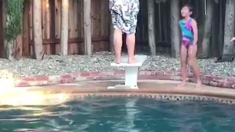 Dad's Backflip Pool Diving Fail