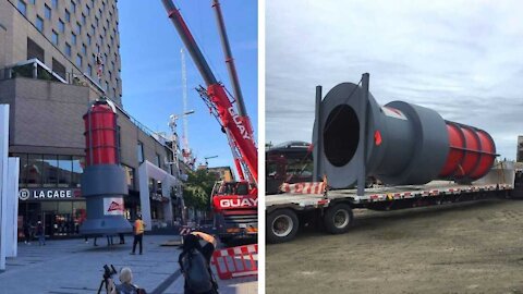 A Giant 20-ft Red Light Was Just Installed In Downtown Montreal & Here's Why