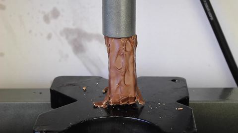 Crushing a candy bar with hydraulic press