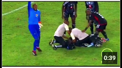 Orlando Pirates midfielder Makhehlene Makhaula is stretched off field after he collapsed