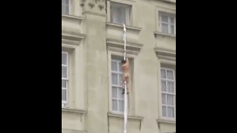 Naked man abseils from Buckingham Palace window