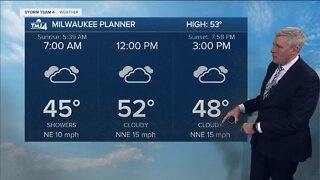 Spotty Friday morning showers, then cloudy and windy
