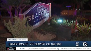 Driver crashes into Seaport Village sign