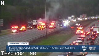 Tractor-trailer fire shuts down SB lanes of I-75 in Pasco County