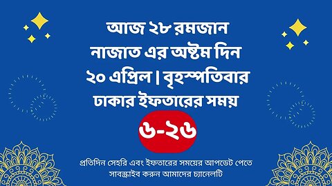আজ ২৮ রমজান ২০ এপ্রিল ঢাকার ইফতারের সময় iftar time 2023 in Dhaka 20 april iftar time 2023