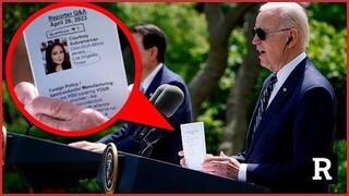 Biden CAUGHT red handed with a reporter cheat sheet, getting questions ahead of time
