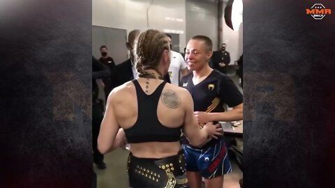 Valentina Shevchenko & Rose Namajunas meet backstage post-fight at UFC 261