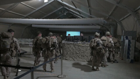 U.S. Marines prepare to support the evacuation at Hamid Karzai International Airport