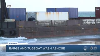 Barge, tugboat wash ashore in Boca Raton