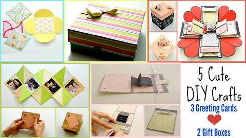 5 DIY Paper Crafts for Valentines Day ! 3 Easy Greeting cards 1 Exploding Box 1 Cute Gift Box !