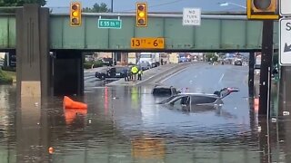 Extreme flooding on Broadway Street in Fair Lawn, New Jersey