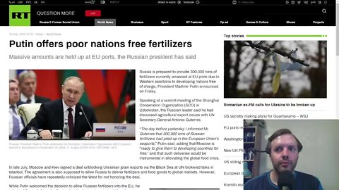 Putin offers poor nations free fertilizer, Zelensky holding fertilizer hostage