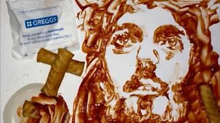 Pintura de Jesus Cristo feita com... um rolo de salsicha