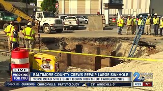 Baltimore Co DPW closes York Road in Timonium after a water main break cause the road to collapse