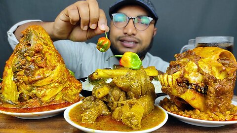 SPICY FULL GOAT HEAD CURRY, BIG FISH HEAD CURRY, SPICY MUTTON CURRY WITH RICE ASMR EATING SHOW
