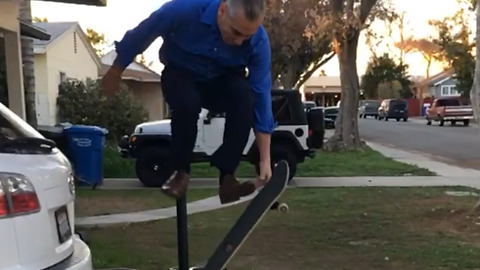 Slow Motion Guy Jumps Off His Car Onto His Skateboard