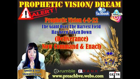 Prophetic Vision: 4-8-22 Deliverance of Harvest: Giant Slayed-Angels Hearkening To The Voice!