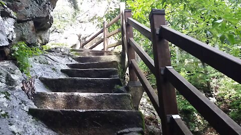long stairs to the waterfall
