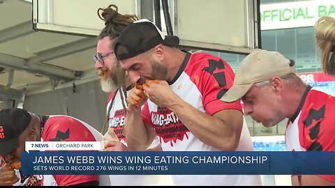 ‘I’m so shocked:’ James Webb breaks world record in Chicken Wing Eating Championship; Joey Chestnut second
