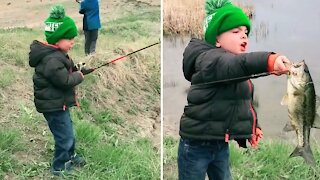 Little Boy Has Precious Reaction After Catching A Fish