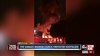 Firefighter hospitalized after fire at Brandon church