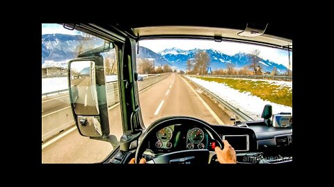 POV Driving MAN TGX 18.440 Beautiful Italian Alps Bolzano 🇮🇹 cockpit view 4K