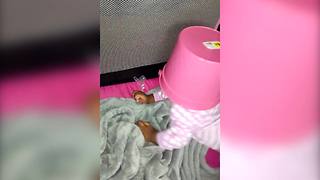 "Baby Girl Gets Her Head Stuck In Pink Basket"