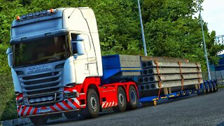 SCANIA R620 V8 OPEN PIPES transporting CONCRETE SLABS | Euro Truck Simulator 2