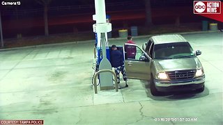 Tampa Police search for two men caught on video allegedly placing skimmer device at gas station