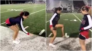 Cheerleaders do the invisible box challenge with a twist