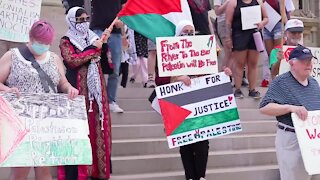 Protestors rally at capitol to show support for Palestine in Israel-Gaza conflict