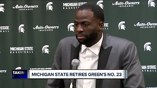 Draymond Green talks at Michigan State jersey retirement ceremony