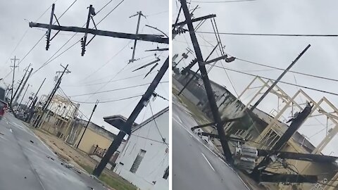 Massive powerline damage from Hurricane Ida in Baton Rouge