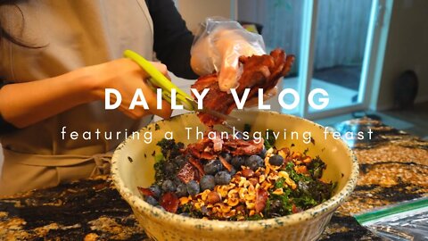 [Sub] Vlog | Living alone diaries | A healthy Thanksgiving feast, mochi waffles | ASMR Mukbang