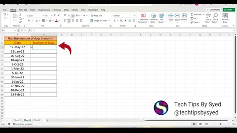 Find The Number of Days in Month by Using Eomonth Formula in Excel.