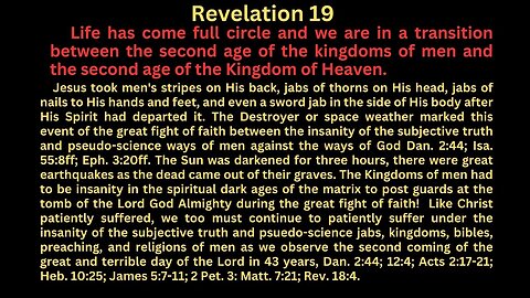 Revelation 19 Humanity has come full circle from the ways of men