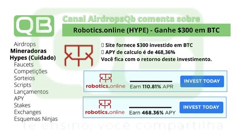 Hype - Investimento - Robotics.Online - Ganhe $300 de investimento - 110,81% de APR