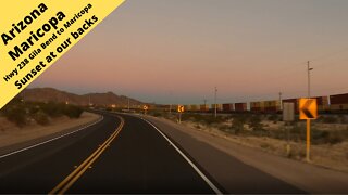 Arizona Maricopa Driving from Gila Bend to Maricopa with the sunset at our backs 1