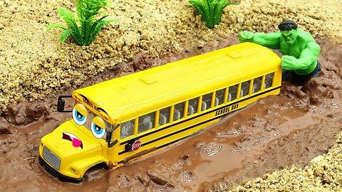 Rescue the School Bus and Fire Trucks Muddy Cleaning | Funny stories police car | COAS TOYS
